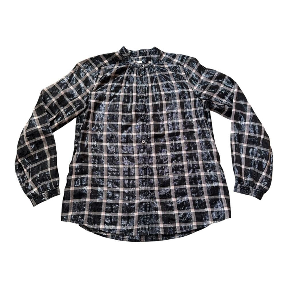 La Vie Rebecca Taylor Plaid Metallic Blouse Size XS